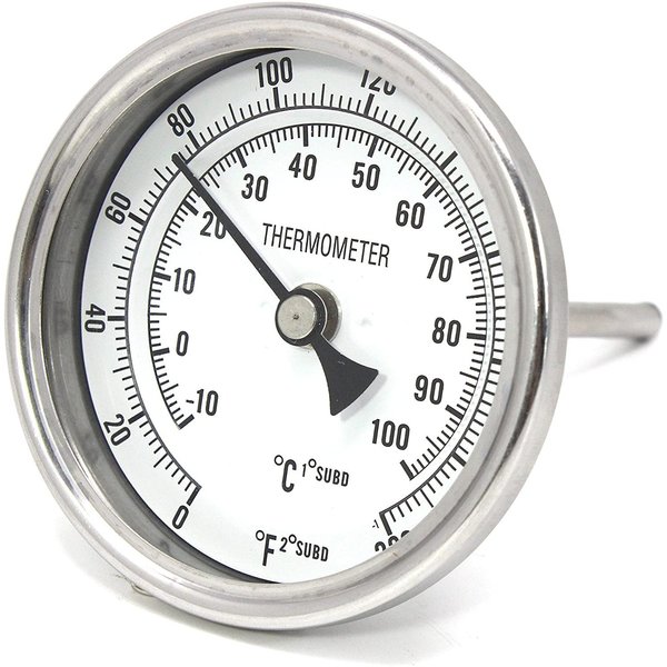 Concord 3" Stainless Steel Thermometer for Home Brewing, 2" Stem PF300-C-2